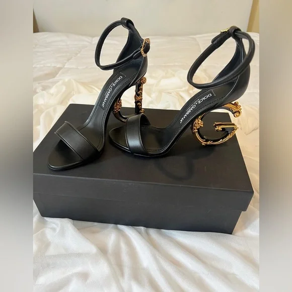 Dolce & Gabbana Women's D&G Sculpted High Heel SandalsBlack Leather